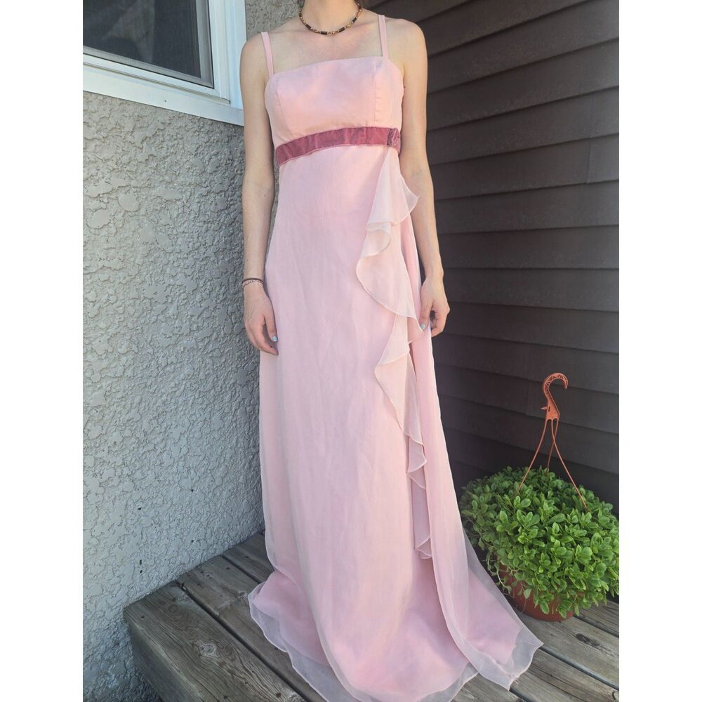 Women's Vintage Pastel Pink Velvet Silky Maxi Length Formal Dress 10